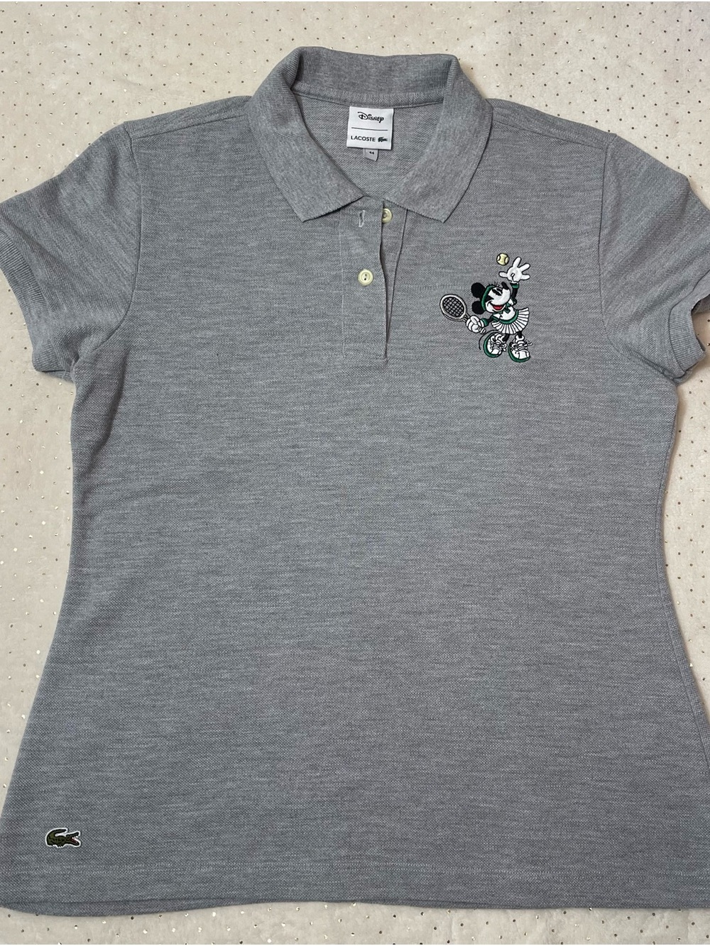 Lacoste Gray Polo with Embroidered Mickey Tennis Patch